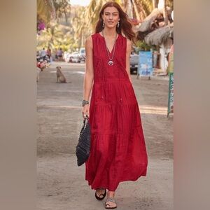 NWT  Sundance Red Sleeveless Embroidered Verity Maxi Dress Bohemian Size Large